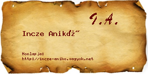 Incze Anikó névjegykártya